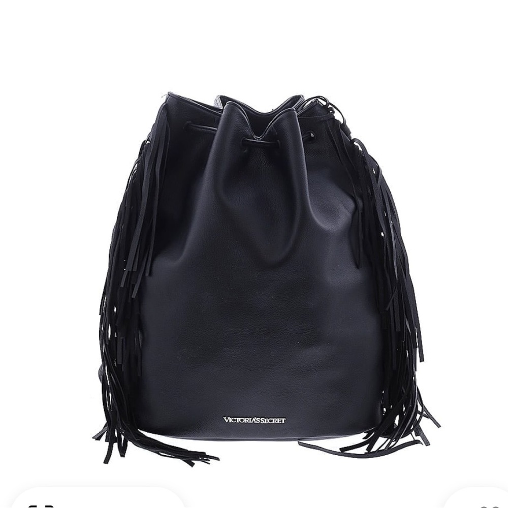 Victoria's Secret Black Leather Fringe Tote